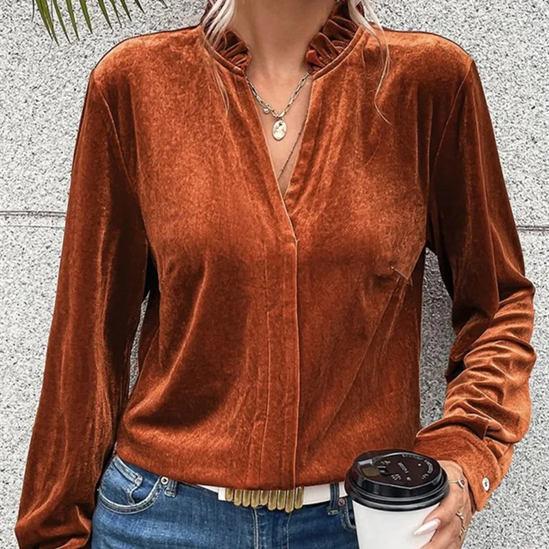 Fashion Women's Wear Shirt Pleuche Top with Stand Collar – a stylish and comfortable top perfect for creating an elegant — photo 11