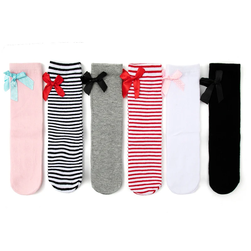 Title 4, KIDS BASIC Girls Middle Tube Solid Color Bow ...