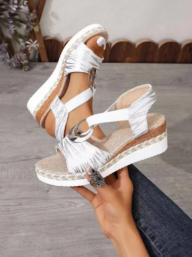 Title 12, Womens Metal Buckle Hemp Rope Wedge Peep Toe S...