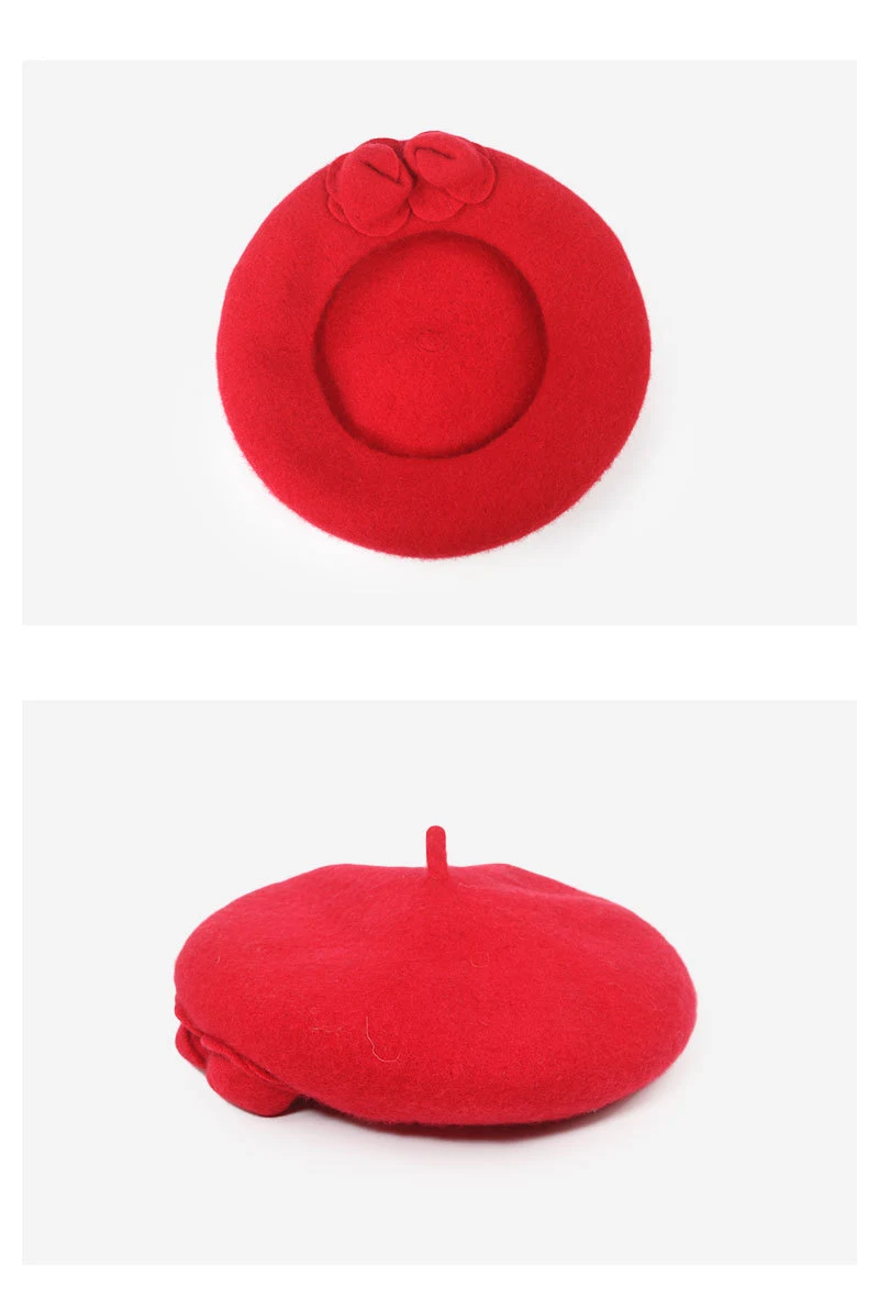 Title 3, Beret Woolen Hat With Flowers To Keep Warm