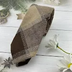 Gravata escolar básica outono e inverno estilo britânico JK, listras de algodão e linho tricotado à mão, marrom com xadrez café S — foto 14