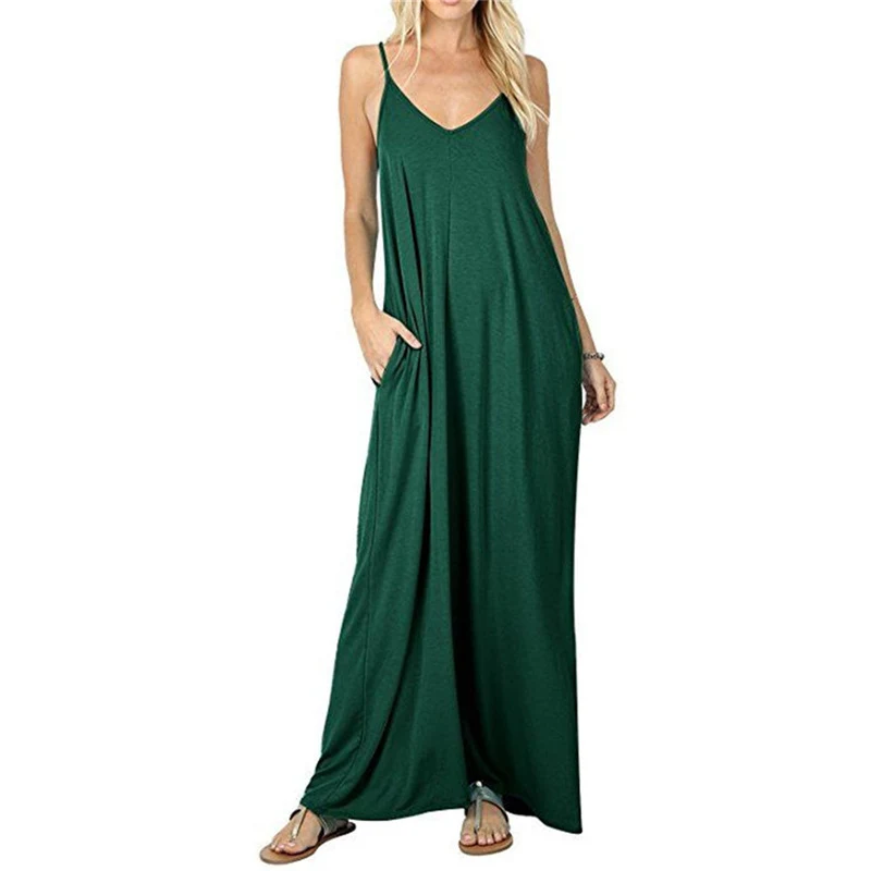 Vestido sin mangas para mujer con bolsillos sueltos de color sólido, ideal para un look casual y cómodo en cualquier ocasión, perfecto para el verano. — foto 4