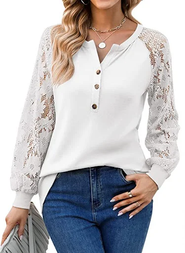 Title 4, Lace Panel Long Sleeved T Shirt Top