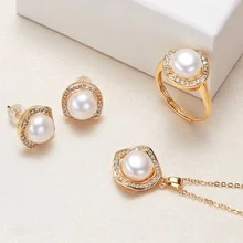 Parelketting Ring Oorbellen Set Luxe Sieraden voor Dames Perfect als Cadeau Elegante Set voor Elke Gelegenheid Prachtige Uitstraling en Tijdloos Design — foto 2