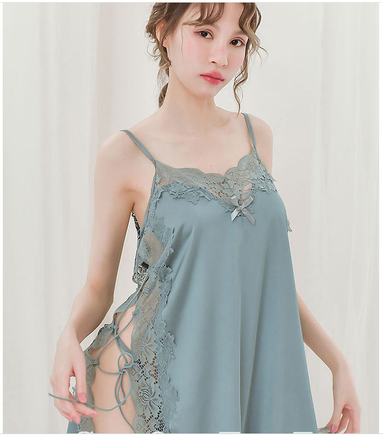 Title 5, Lace halter strap side slit suit nightdress hom...