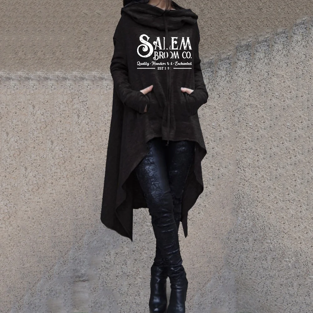 Suéter casual com capuz irregular, outono e inverno, comprimento médio, manga comprida, tamanho grande — foto 18