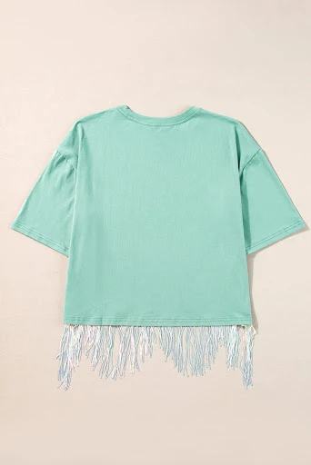 Title 14, Tassel Stitching Hem Round Neck Pullover, a sty...