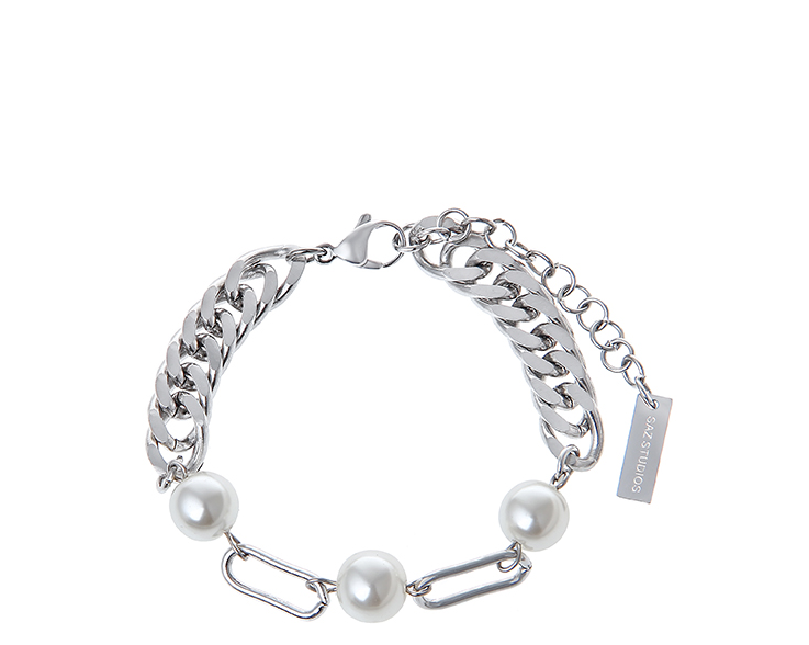 Pulseira cubana de moda com pérolas, um acessório estiloso para realçar seu visual sofisticado, ideal para eventos e uso diário. — foto 1