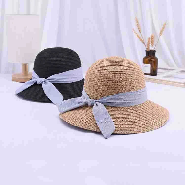 Title 2, Summer Outdoor Travel Solid Color Straw Hat Bea...