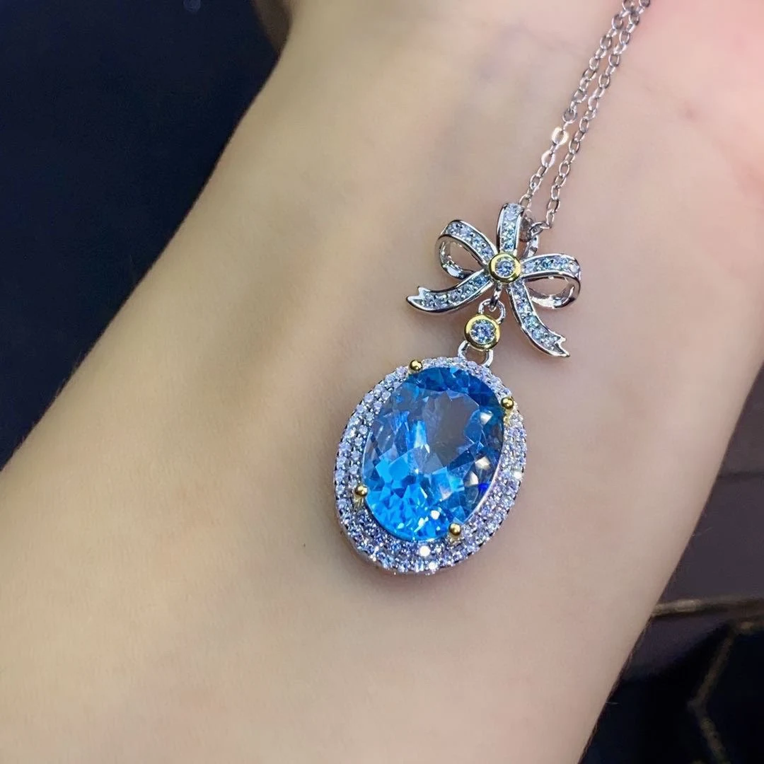Conjunto de Anel Pingente e Brincos de Topázio Azul Natural Cristal Elegância Brilhante para um Visual Sofisticado e Charmoso — foto 3
