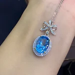 Conjunto de Anel Pingente e Brincos de Topázio Azul Natural Cristal Elegância Brilhante para um Visual Sofisticado e Charmoso — foto 3