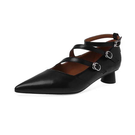 Sapatos de couro grosso com salto alto e fivela, couro completo por dentro e por fora, design elegante e durabilidade superior. — foto 3
