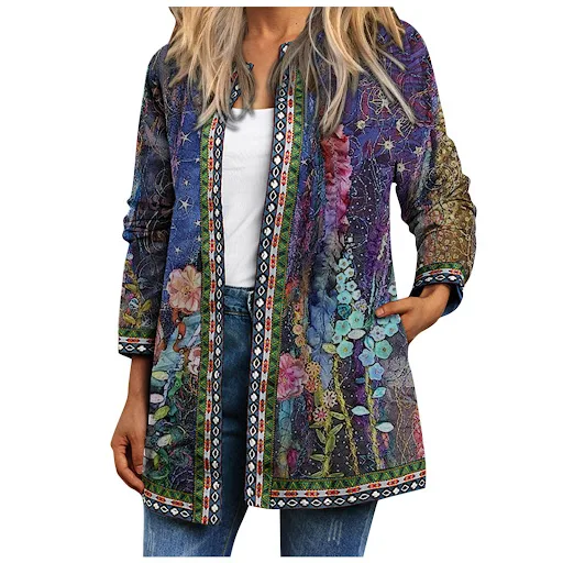 Title 2, Womens Printed Long-sleeved Coat Cardigan