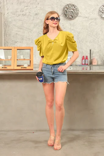Title 5, Womens Bow V-neck Slim Top. Enhance your figur...