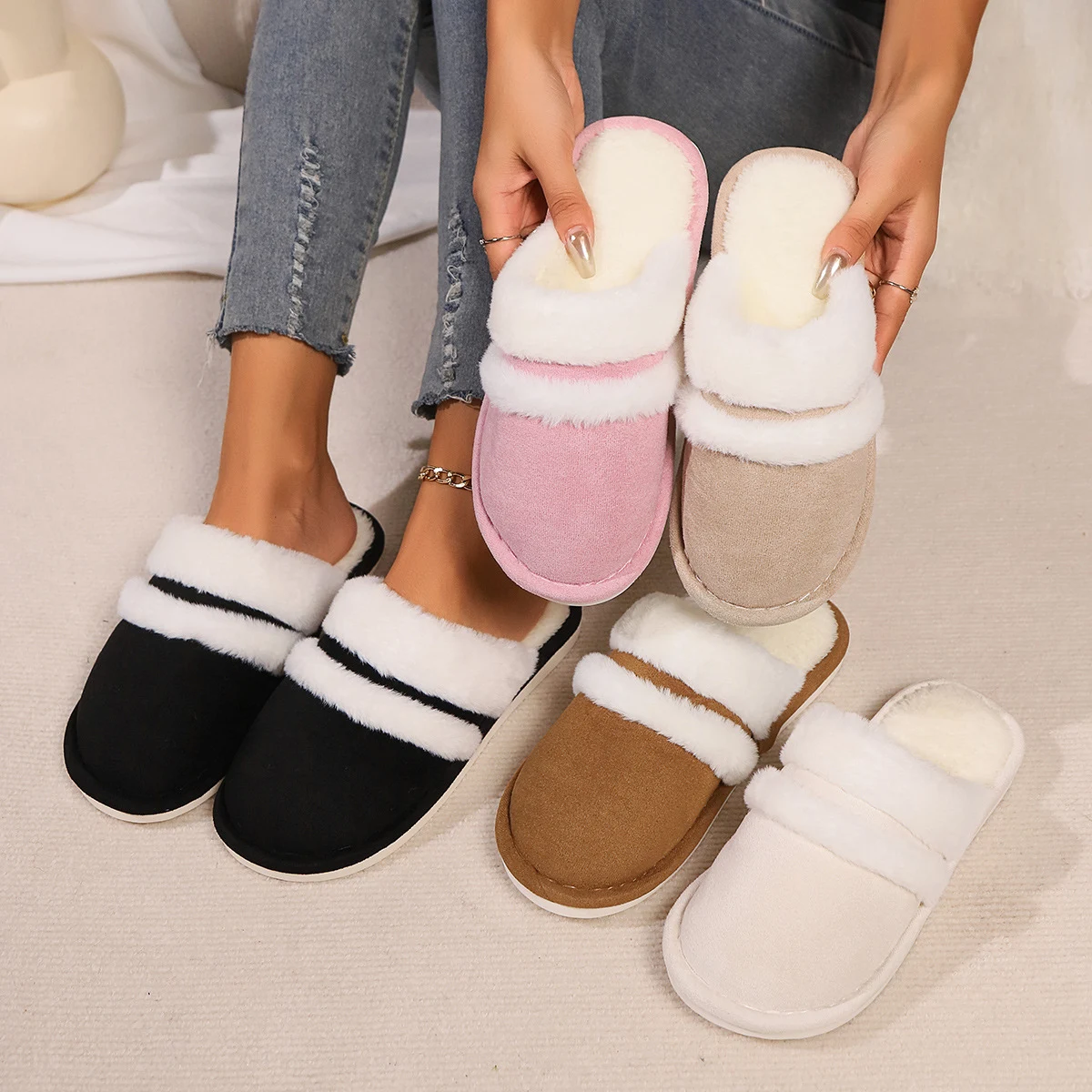 Title 1, Rabbit Fur Cotton Slippers Fleece-lined Thicken...