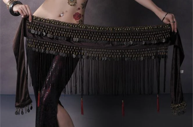 Belly Dance Waist Scarf with Tassels and Fringe, Ethnic Tribal Dance Costume, Hip Scarf for Performances, Waist Chain — photo 2