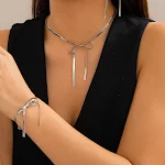 Conjunto de brincos de laço de fita de metal, colar e pulseira para mulheres, adicione um toque de sofisticação e beleza ao seu visual. — foto 3