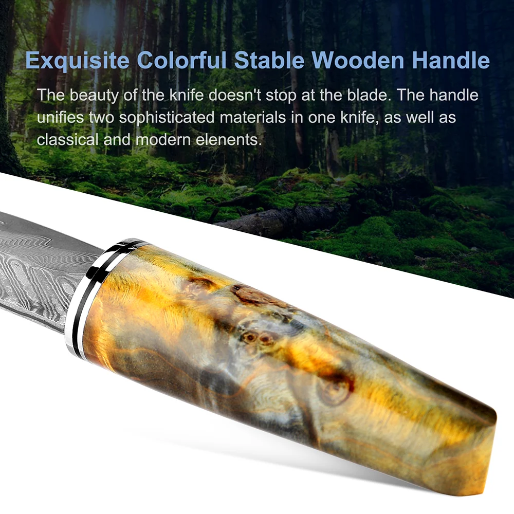 Title 4, Damascus Steel Hand Handle Meat Knife Fruit Kni...