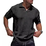 Men's Knitted Polo Shirt Short Sleeve V-neck Hollow European and American Fashion, breathable and stylish for summer wea — photo 19