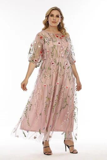 Title 5, Plus Size Dress Evening Dress Womens Mesh Embr...
