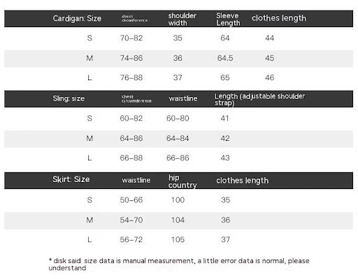 Title 1, Contrast Color Knitted Cardigan Sling Skirt Sui...