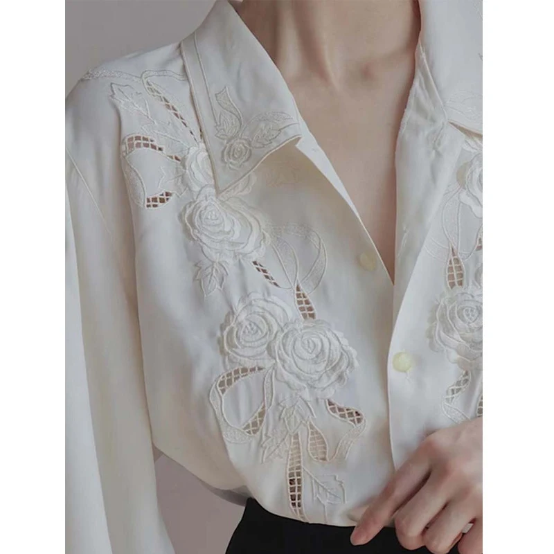 Title 6, White Shirt Embroidered Hollow Shirt For Women