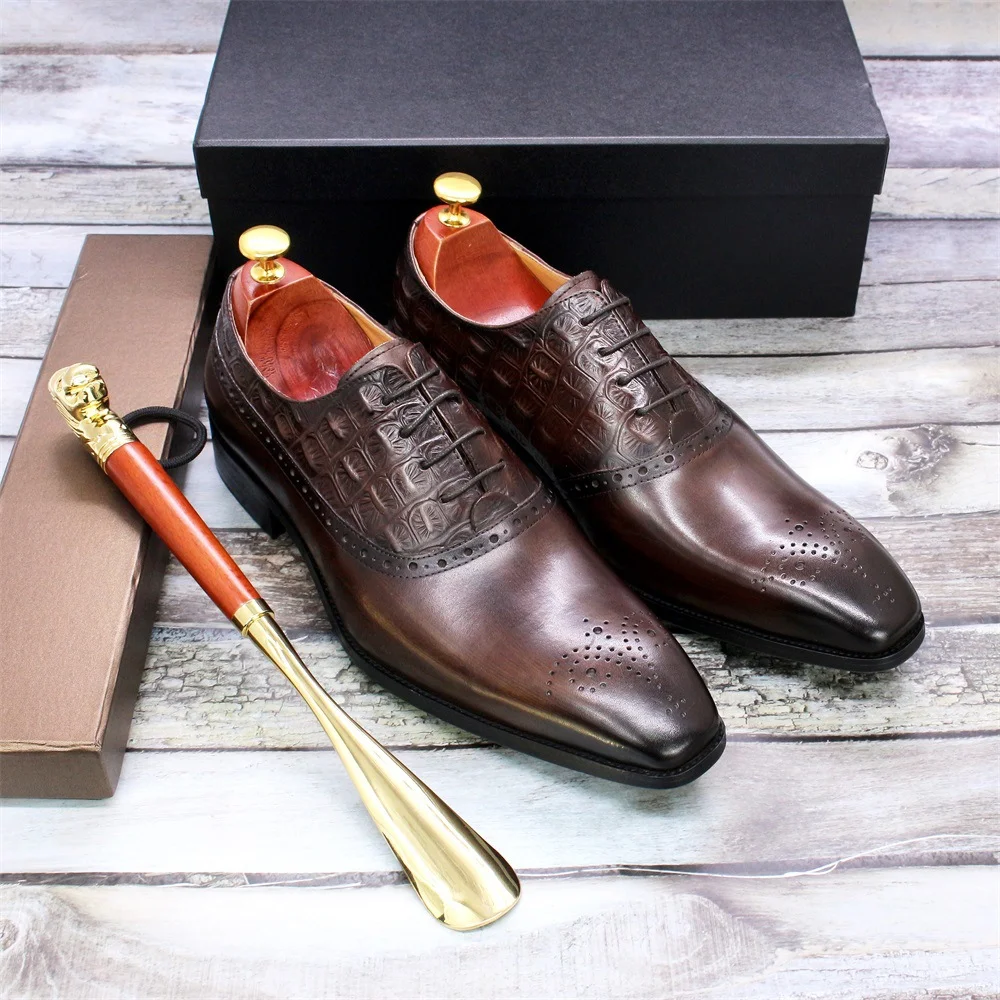 Title 2, Mens Lace-up British Oxford Shoes Cowhide Leat...