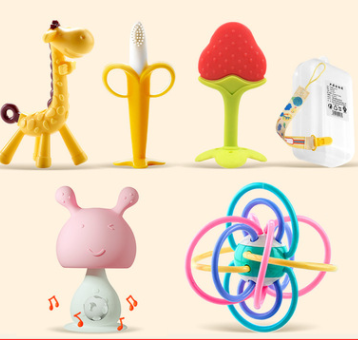 Mordedor Bebê Molar Stick Cogumelo Silicone Pequeno Mascável Cozinhável Alivia Gengivas Brinquedo Manhattan Hand Ball — foto 4