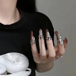 Anel de unha Punk Borboleta, armadura de flor de metal, corrente, strass roxos e esmalte, joias para festas femininas. — foto 7