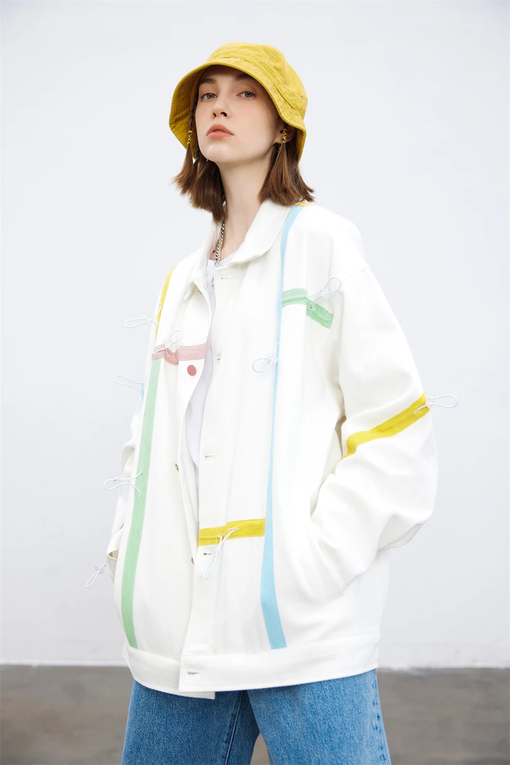 Title 17, Ribbon Drawstring Stitching Jacket Men and Wome...