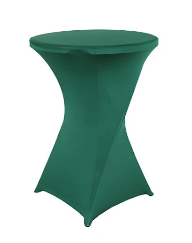 Fabric cocktail table cover, protects and enhances high tables. Stain-resistant, reusable, and easy to clean. Ideal for 