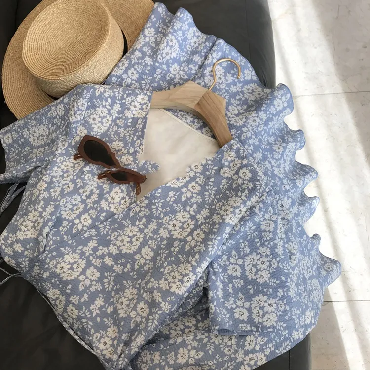 A beleza da saia floral retrô francesa com decote em V temperamento — foto 5