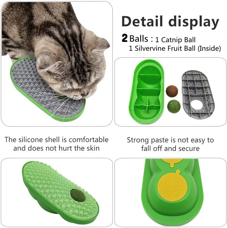 Catnip Toys Balls That Stick On Wall, Pet Massage Brush & Cat Toy Ball. Catnip Wall Balls For Cats Lick Face Scratchers, — photo 3