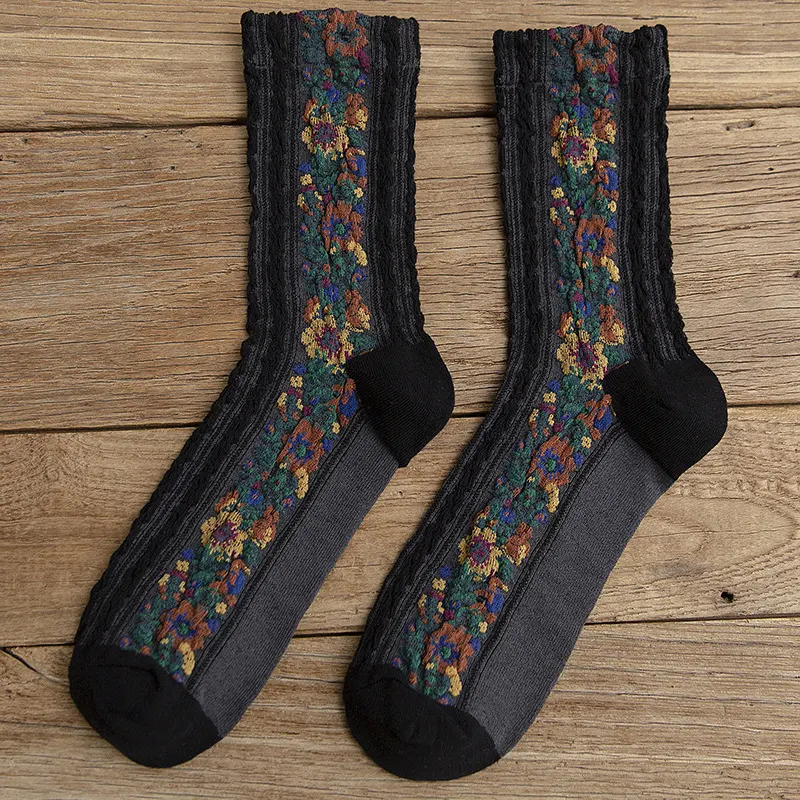 Retro Linen Pattern Cotton Women's Socks, perfect for everyday wear. Comfortable, breathable, and stylish with a vintage — photo 6