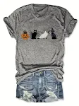 Camiseta com gola redonda e manga curta com estampa de abóbora e gato preto de Halloween, ideal para festas e fantasias. — foto 5