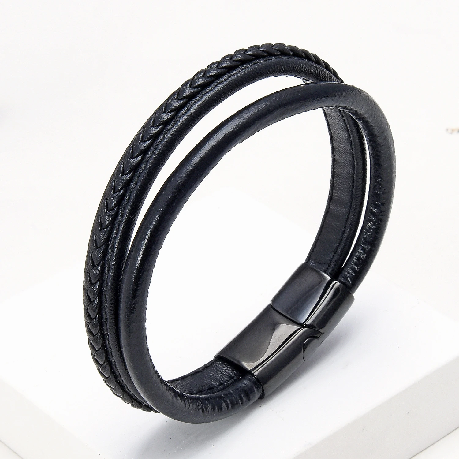Title 7, Pulseira Casual Simples de Couro Dupla Camada T...