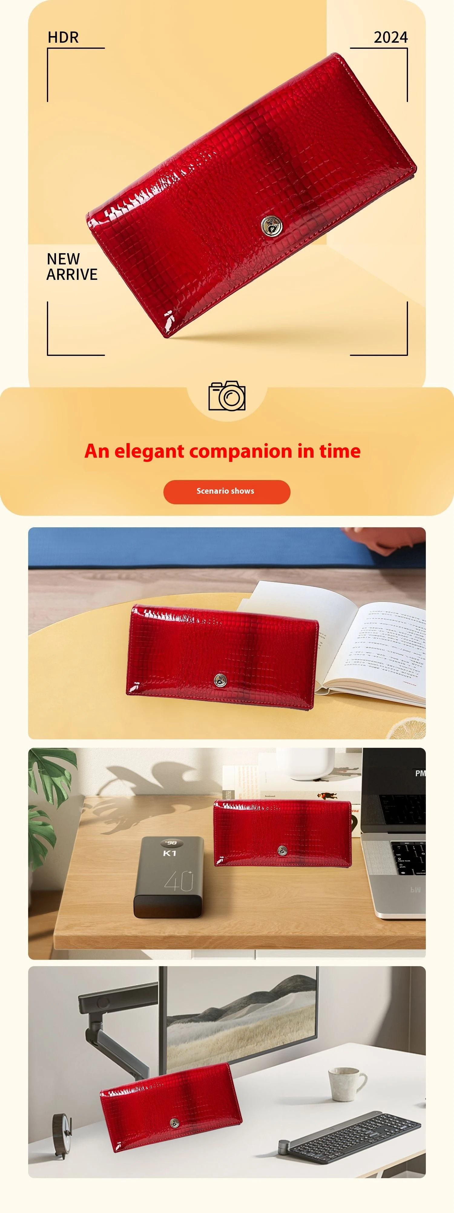Title 5, Patent leather crocodile pattern womens wallet...
