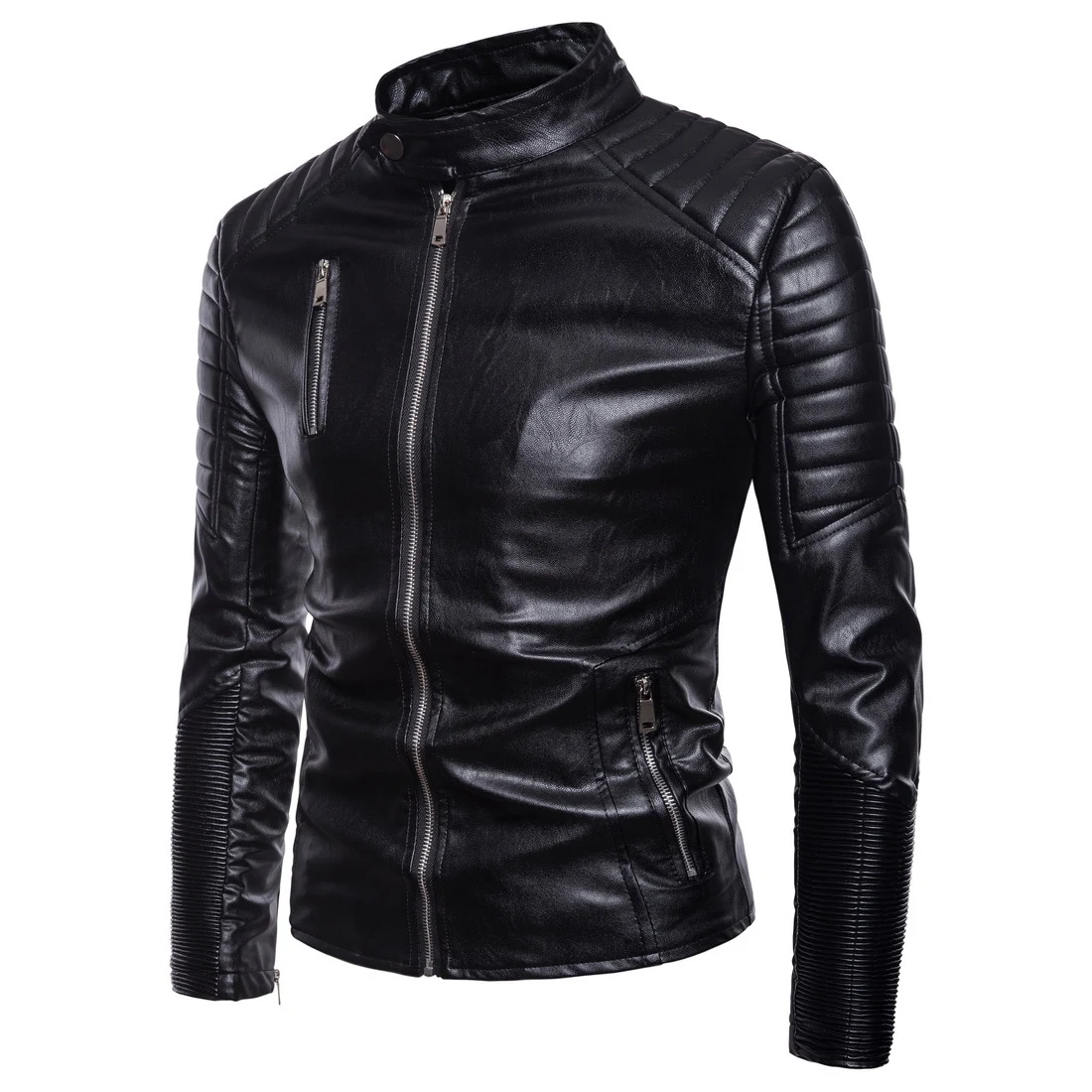 Jaqueta de couro de moto com múltiplos zíperes, estilo autêntico e proteção. Design moderno para um visual marcante e segurança incomparável ao pilotar. — foto 5