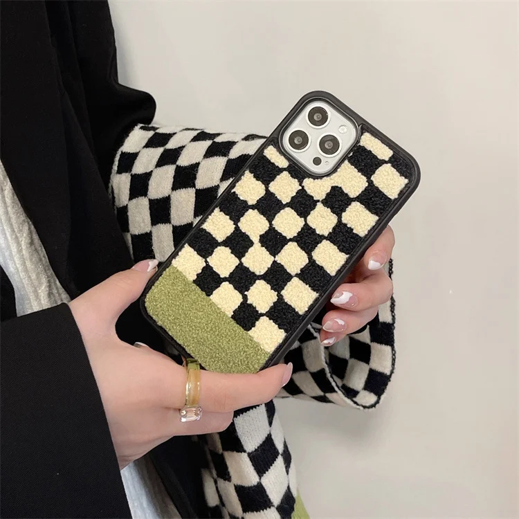 Title 2, Plush Black Beige Green Plaid Phone Case. Styli...