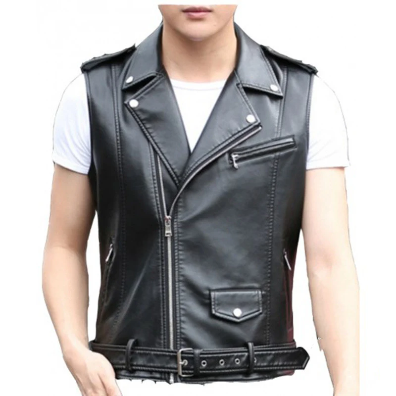 Title 2, Short Slim Punk Motorcycle Vest Oblique Zipper ...