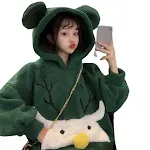Suéter feminino com capuz de lã de cordeiro para inverno. Casaco quente e confortável com capuz, ideal para climas frios e um ajuste relaxado. — foto 2