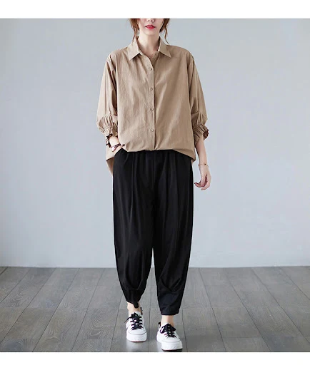 Title 2, New Loose Plus Size Womens Three-quarter Lante...