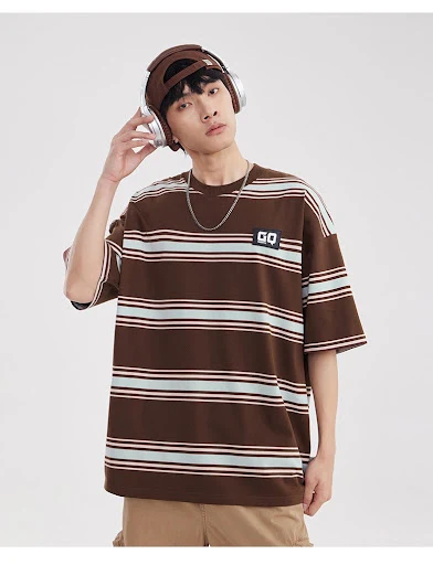 Title 8, Vintage Stripe Niche Couple Loose Half-sleeve T...