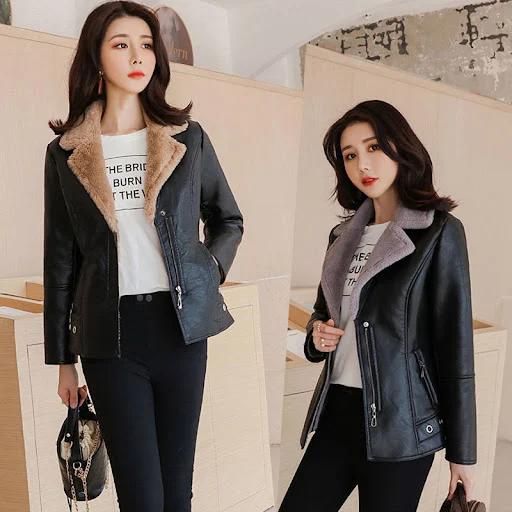 Title 1, Autumn and Winter Leather Coat for Women Thicke...