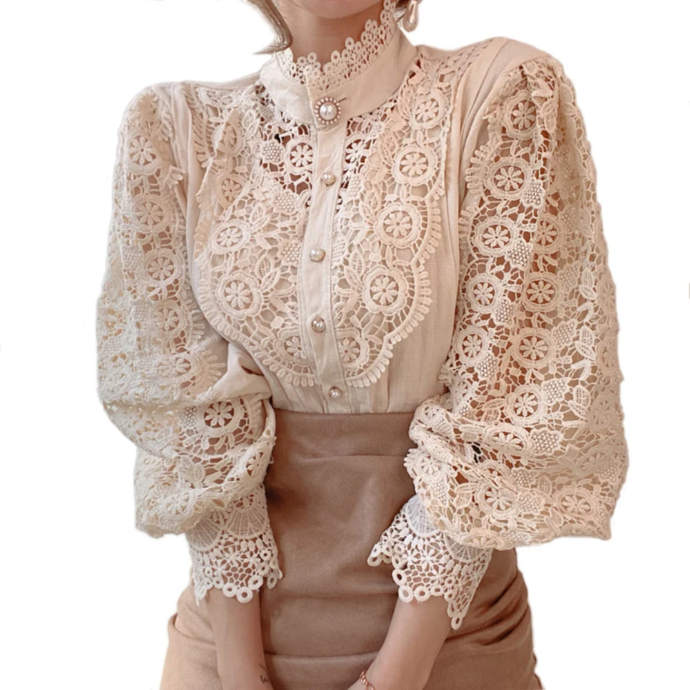 Title 8, Camicia in pizzo con bottoni di perla, top da d...