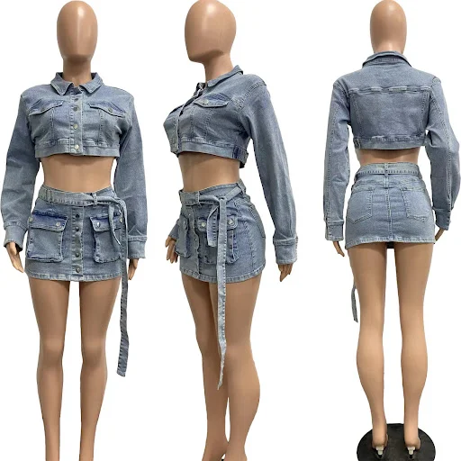 Title 2, Terno Saia Casaco Jeans Feminino Elegante com M...
