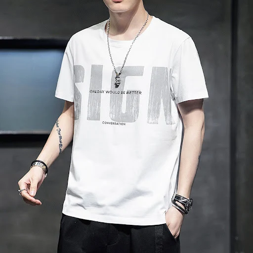 Title 3, Youth Casual Tide Brand Round Neck Cotton T-shi...