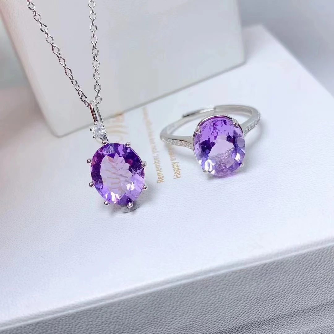 Conjunto 925 Prata Incrustada Ametista Natural Coração Gota. Entrega Multi-especificação. Jóias encantadoras e perfeitas para um presente memorável! — foto 4