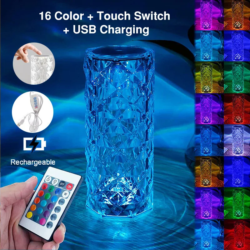 Title 1, Creative Crystal Diamond Table Lamp Bedside Amb...