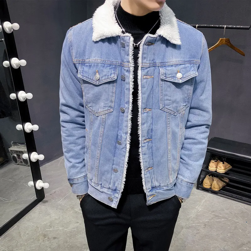 Jaqueta jeans grossa de pelúcia masculina, lã de cordeiro, jeans de algodão, plus size, casaco quente e confortável. — foto 3